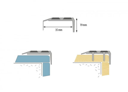 Aluminium Stair Nosing with Rubber Insert Anodised 35mm x 19.5mm x 1000mm