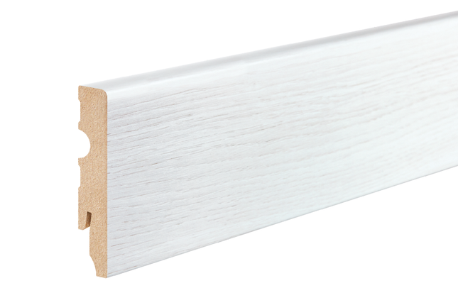 MDF Skirting Board Powder Snow 80x13mm L= 2.20m Semi-Matt Laminated
