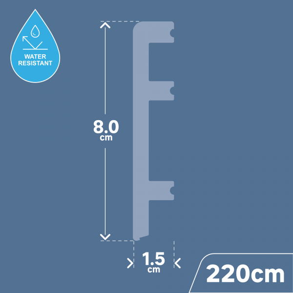PVC Skirting Board Black 80x15mm L= 2.20m Matt Laminated - NEW
