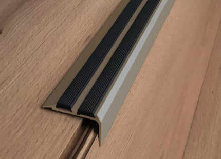 Aluminium Stair Nosing with Rubber Insert Anodised 35mm x 19.5mm x 1000mm