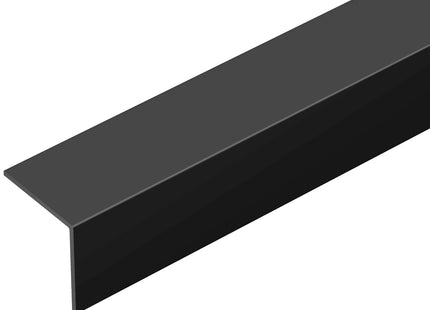 A black metal channel or L-profile rail shown at an angle on a plain white background.