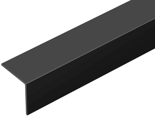 A black metal channel or L-profile rail shown at an angle on a plain white background.